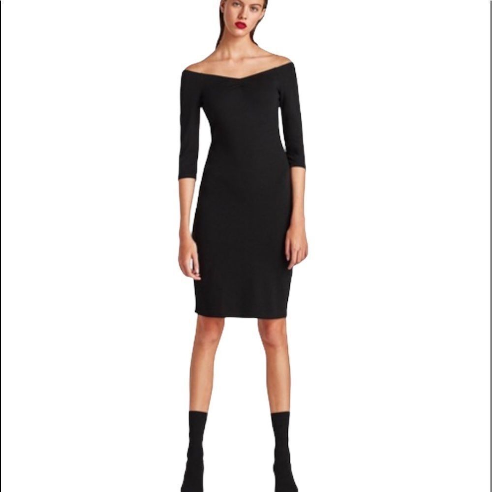 ZARA S 3/4 sleeve bodycon black dress lbd